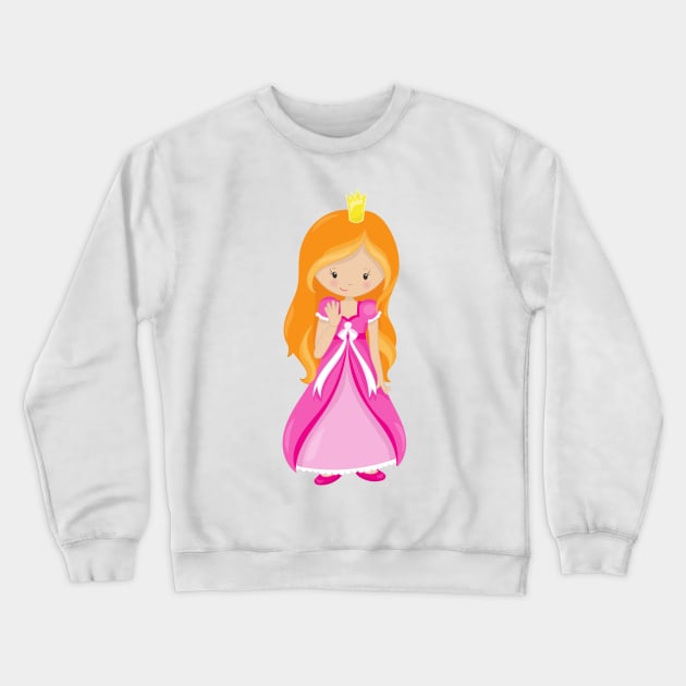 Cute Princess, Crown, Orange Hair, Pink Dress Crewneck Sweatshirt by Jelena Dunčević